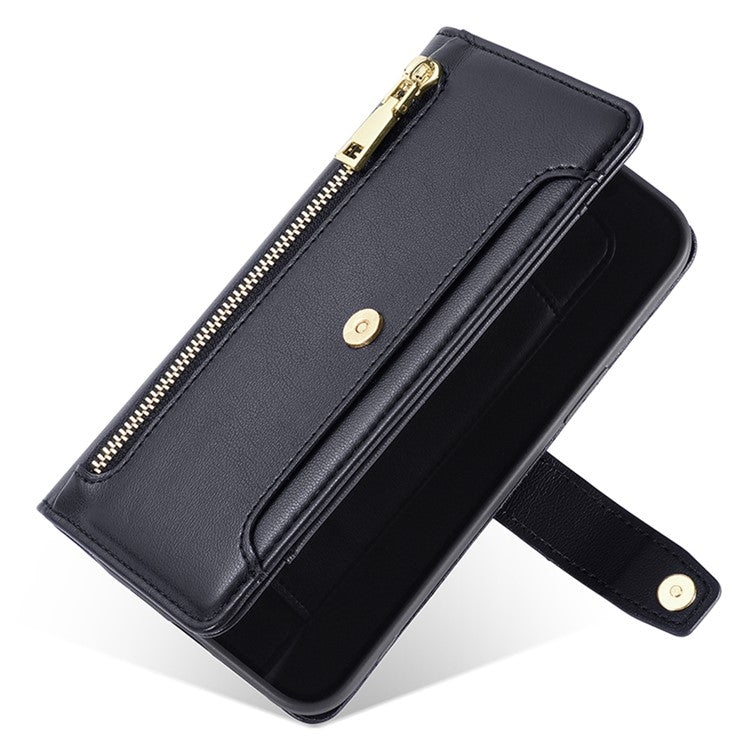 For iPhone 16 Plus Sheep Texture Cross-body Zipper Wallet Leather Phone Case(Black) - iPhone 16 Plus Cases by buy2fix | Online Shopping UK | buy2fix