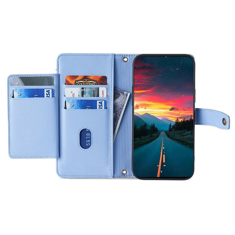For iPhone 16 Plus Sheep Texture Cross-body Zipper Wallet Leather Phone Case(Blue) - iPhone 16 Plus Cases by buy2fix | Online Shopping UK | buy2fix