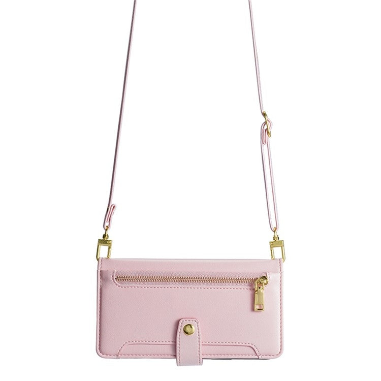 For iPhone 16 Plus Sheep Texture Cross-body Zipper Wallet Leather Phone Case(Pink) - iPhone 16 Plus Cases by buy2fix | Online Shopping UK | buy2fix