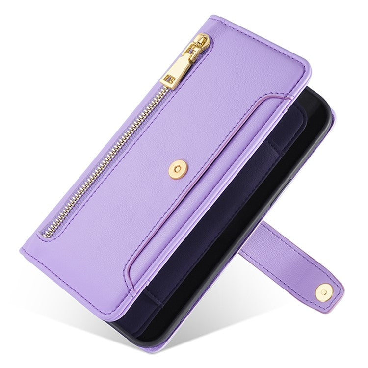For iPhone 16 Plus Sheep Texture Cross-body Zipper Wallet Leather Phone Case(Purple) - iPhone 16 Plus Cases by buy2fix | Online Shopping UK | buy2fix