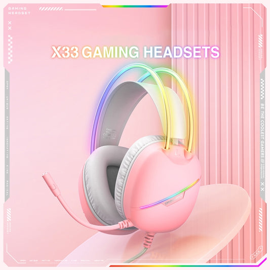 ONIKUMA X33 Head-mounted RGB Light E-Sports Gaming Headset, Cable Length: 2m(Pink) by ONIKUMA