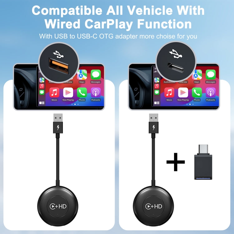 USB and HDMI Wired to Wireless CarPlay Auto Adapter, Specification:Round(Carbon Fiber) by buy2fix