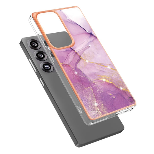 For Samsung Galaxy S25 Ultra 5G Electroplating Marble Pattern Dual-side IMD TPU Shockproof Phone Case(Purple 001) by buy2fix
