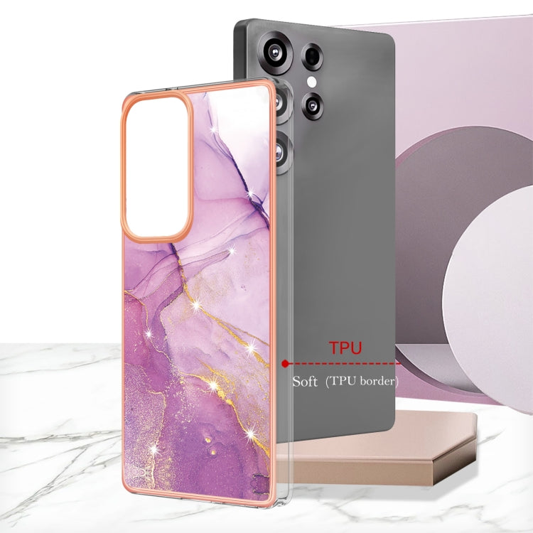 For Samsung Galaxy S25 Ultra 5G Electroplating Marble Pattern Dual-side IMD TPU Shockproof Phone Case(Purple 001) by buy2fix