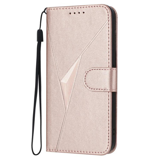 For iPhone 17 Pro Triangle Pattern Buckle Clasp Leather Phone Case(Rose Gold) - iPhone 17 Pro Cases by buy2fix | Online Shopping UK | buy2fix