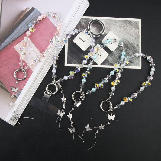 Alloy Butterfly Beaded Bracelet Anti-Lost Phone Short Lanyard(Pink) - Lanyards & Wrist Straps by buy2fix | Online Shopping UK | buy2fix