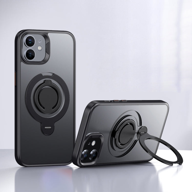 For iPhone 12 Frosted MagSafe Magnetic Rotating Ring Holder Phone Case(Black) - iPhone 12 / 12 Pro Cases by buy2fix | Online Shopping UK | buy2fix