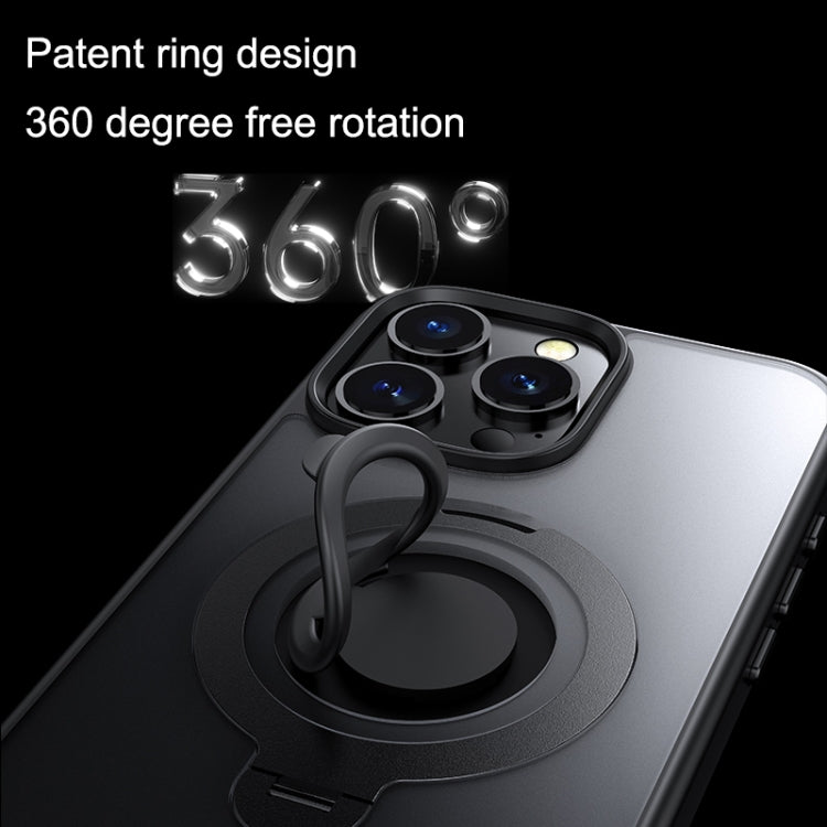 For iPhone 15 Pro Frosted MagSafe Magnetic Rotating Ring Holder Phone Case(Grey) - iPhone 15 Pro Cases by buy2fix | Online Shopping UK | buy2fix
