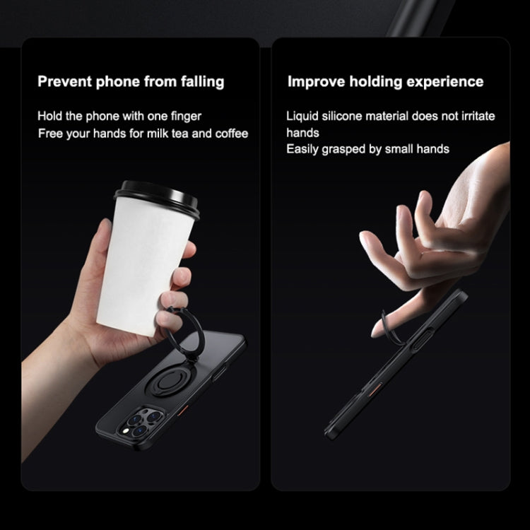 For iPhone 15 Pro Frosted MagSafe Magnetic Rotating Ring Holder Phone Case(Black) - iPhone 15 Pro Cases by buy2fix | Online Shopping UK | buy2fix