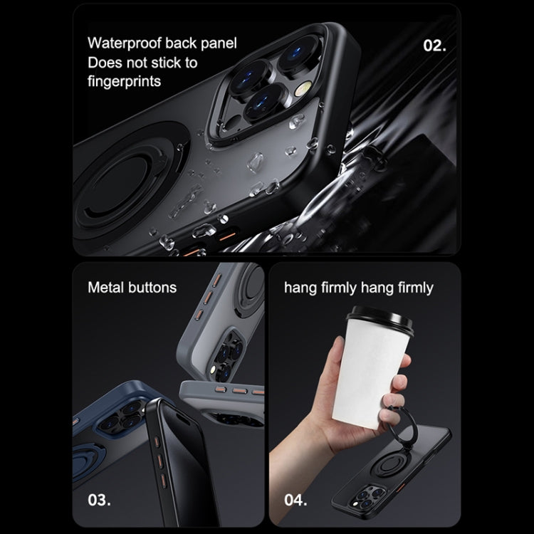 For iPhone 15 Pro Frosted MagSafe Magnetic Rotating Ring Holder Phone Case(Grey) - iPhone 15 Pro Cases by buy2fix | Online Shopping UK | buy2fix