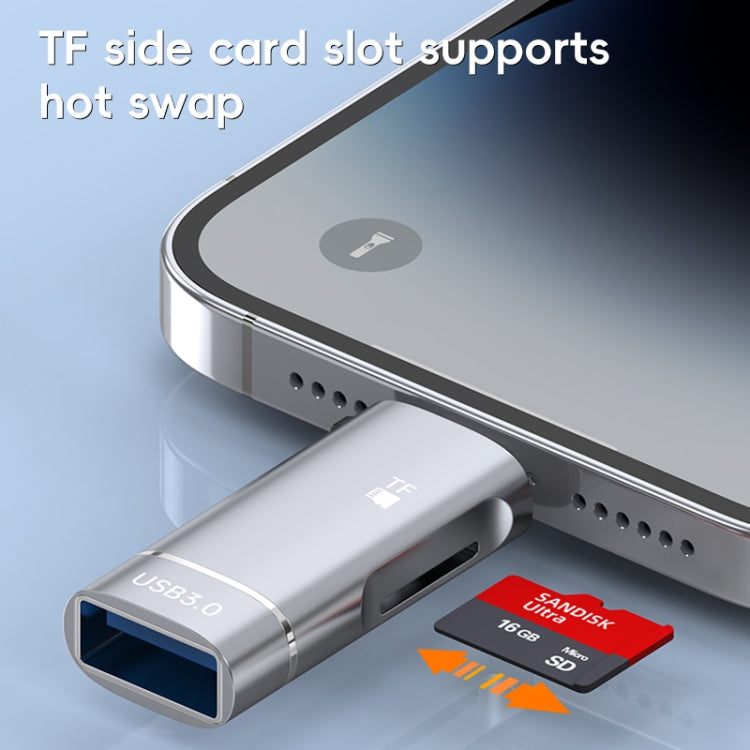 2 in 1 Type-C to USB and TF Card Reader Adapter(Grey) by buy2fix