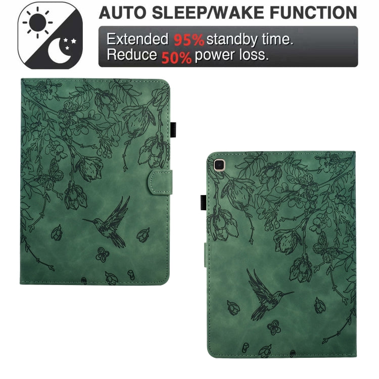 For iPad 10.2 2021 / 10.5 2019 Flowers and Bird Embossed Smart Leather Tablet Case(Green) - iPad 10.2 Cases by buy2fix | Online Shopping UK | buy2fix