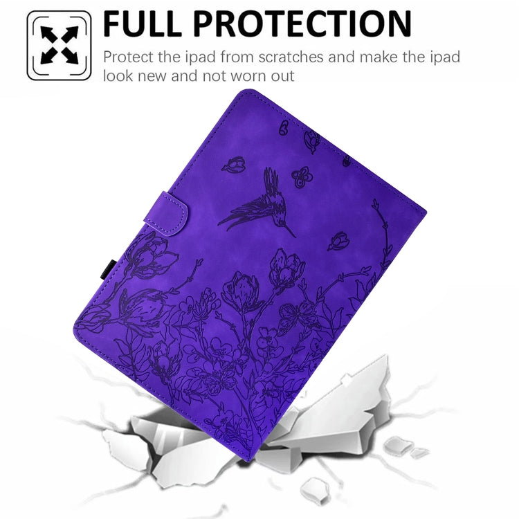 For iPad 2025 / 2022 Flowers and Bird Embossed Smart Leather Tablet Case(Purple) - iPad 2025 / 2022 Cases by buy2fix | Online Shopping UK | buy2fix