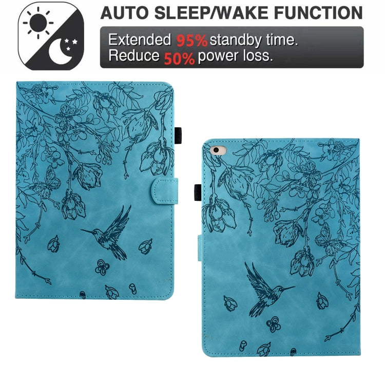 For iPad 9.7 2018 / 2017 Flowers and Bird Embossed Smart Leather Tablet Case(Light Blue) - iPad 9.7 (2018) & (2017) Cases by buy2fix | Online Shopping UK | buy2fix