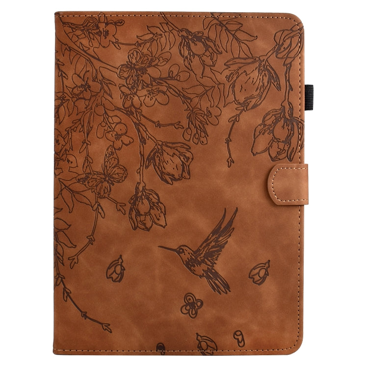 For iPad Pro 11 2024 Flowers and Bird Embossed Smart Leather Tablet Case(Brown) - iPad Pro 11 2024 Cases by buy2fix | Online Shopping UK | buy2fix
