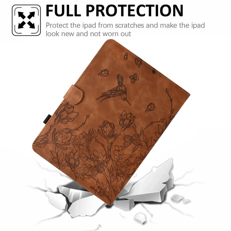 For iPad Pro 11 2024 Flowers and Bird Embossed Smart Leather Tablet Case(Brown) - iPad Pro 11 2024 Cases by buy2fix | Online Shopping UK | buy2fix
