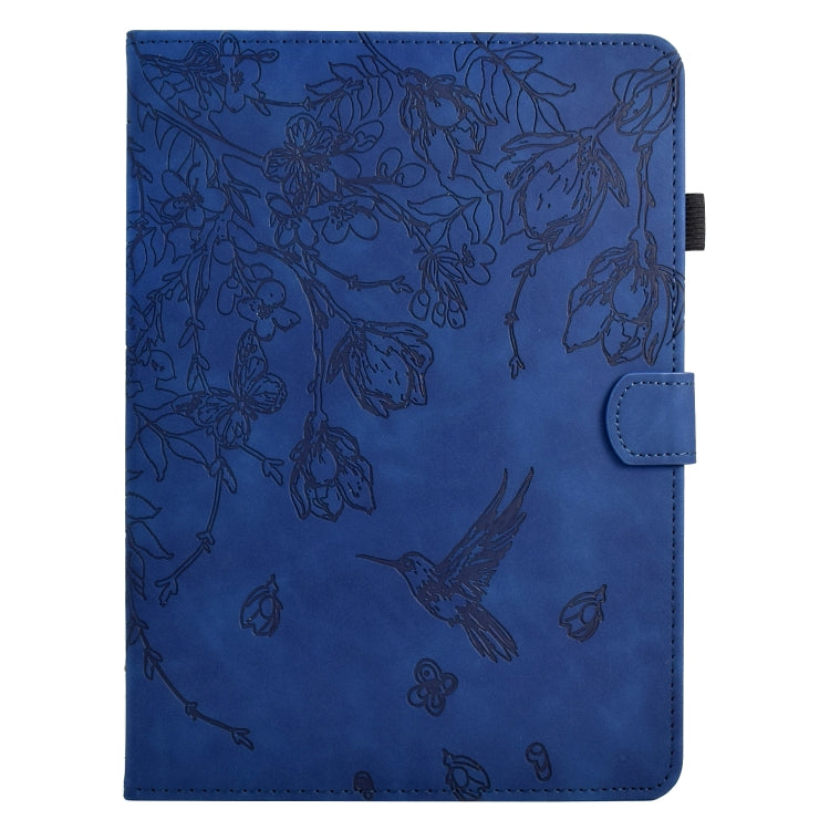 For iPad Pro 11 2024 Flowers and Bird Embossed Smart Leather Tablet Case(Dark Blue) - iPad Pro 11 2024 Cases by buy2fix | Online Shopping UK | buy2fix