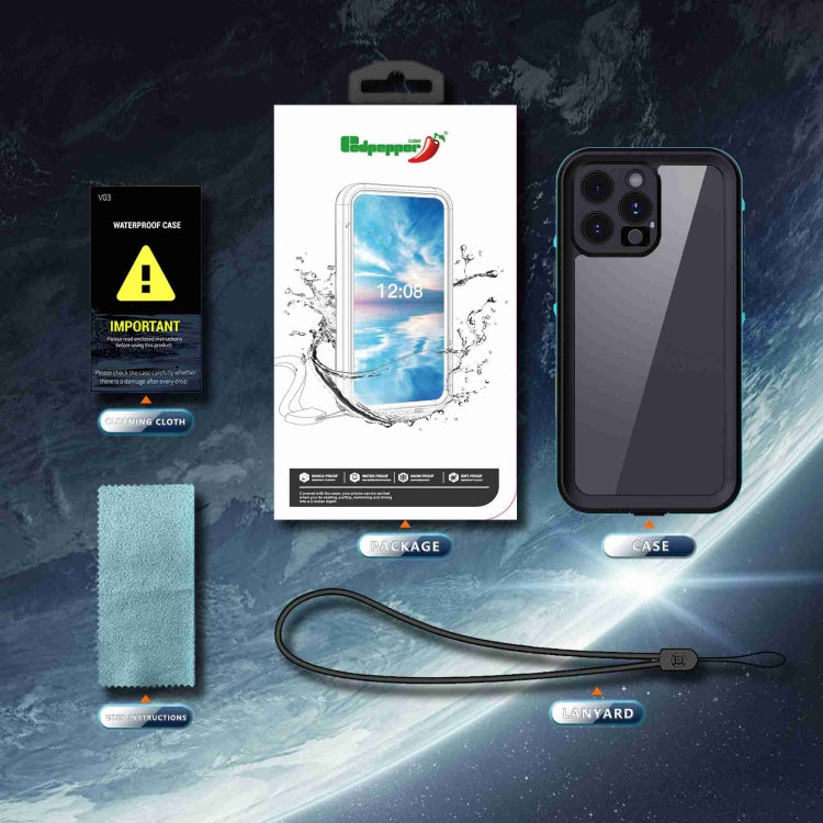 For iPhone 16 Pro Max RedPepper Transparent Dot IP68 Waterproof Triple-proof Phone Case(Black Blue) by RedPepper