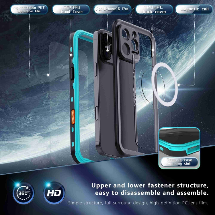 For iPhone 16 Pro RedPepper Transparent Dot IP68 Waterproof Triple-proof MagSafe Phone Case(Black Blue) - iPhone 16 Pro Cases by RedPepper | Online Shopping UK | buy2fix
