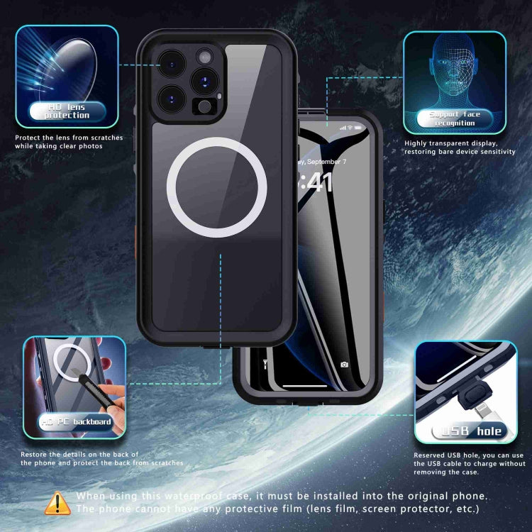 For iPhone 16 Pro RedPepper Transparent Dot IP68 Waterproof Triple-proof MagSafe Phone Case(Black Dark Grey) - iPhone 16 Pro Cases by RedPepper | Online Shopping UK | buy2fix