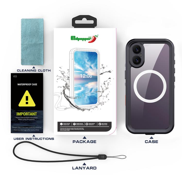 For iPhone 17 RedPepper Transparent Dot IP68 Waterproof Triple-proof MagSafe Phone Case(Black Dark Grey) - iPhone 17 Cases by RedPepper | Online Shopping UK | buy2fix