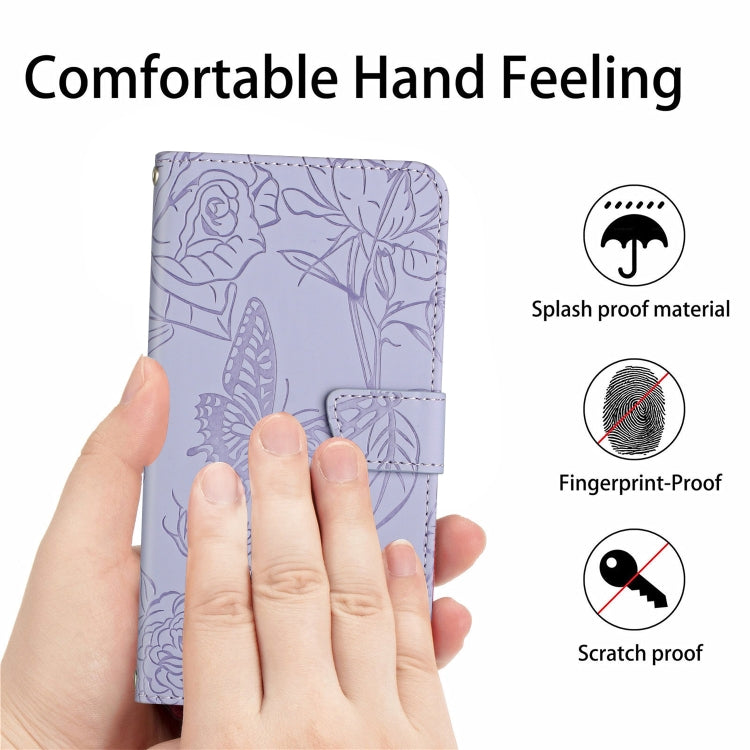 For Samsung Galaxy S25+ 5G Skin Feel Butterfly Embossed Flip Leather Phone Case(Purple) - Galaxy S25+ 5G Cases by buy2fix | Online Shopping UK | buy2fix