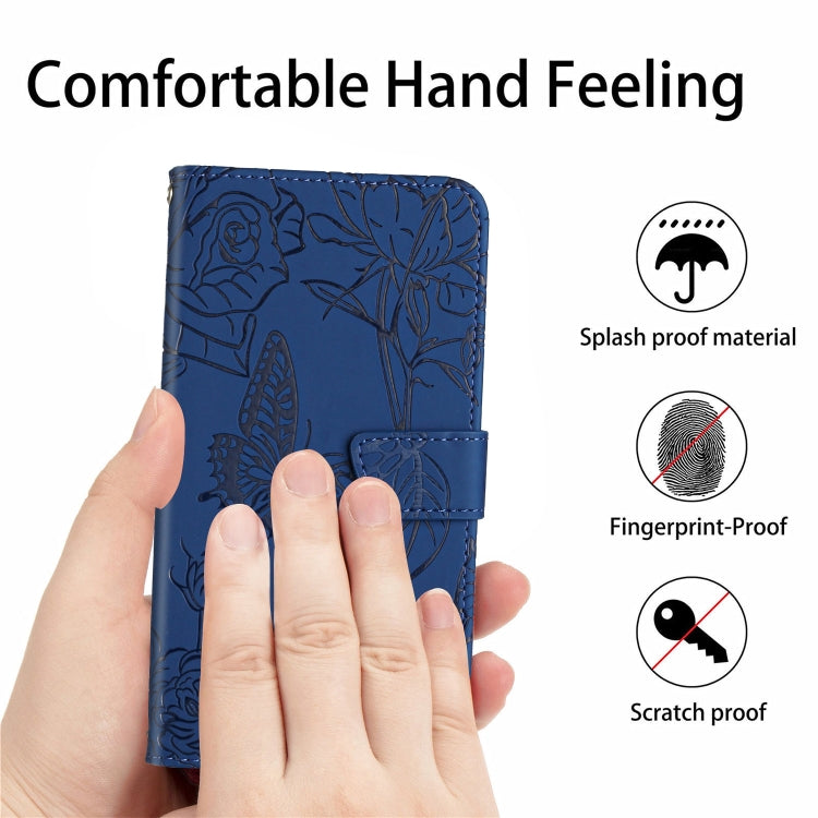 For Samsung Galaxy S25+ 5G Skin Feel Butterfly Embossed Flip Leather Phone Case(Blue) - Galaxy S25+ 5G Cases by buy2fix | Online Shopping UK | buy2fix