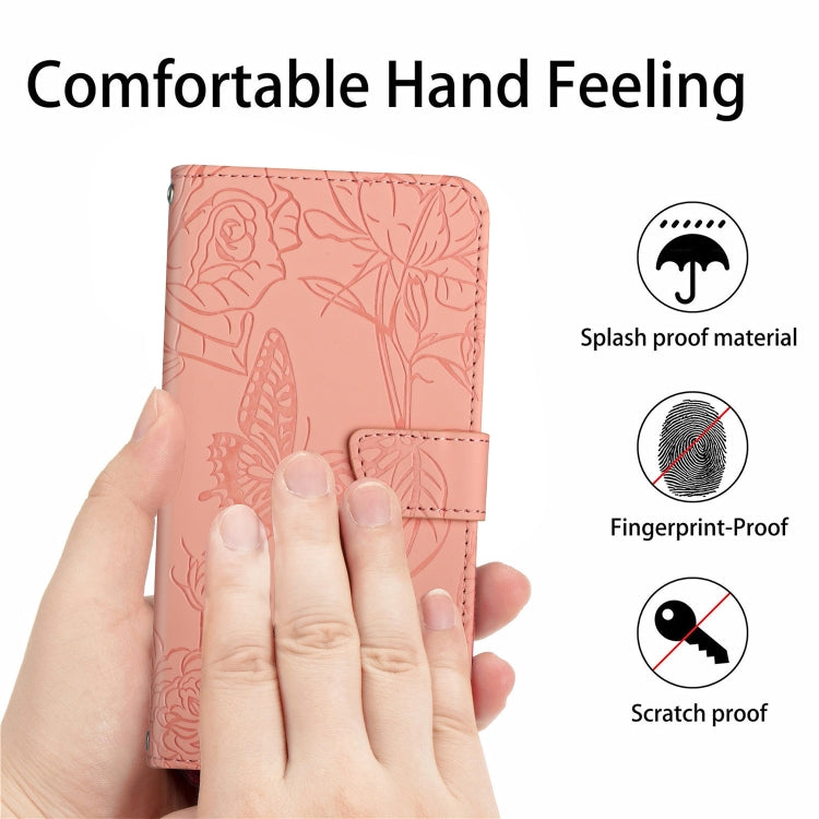 For Samsung Galaxy S25+ 5G Skin Feel Butterfly Embossed Flip Leather Phone Case(Pink) - Galaxy S25+ 5G Cases by buy2fix | Online Shopping UK | buy2fix