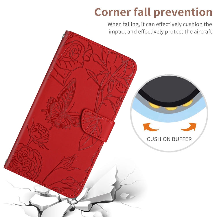 For Samsung Galaxy S25+ 5G Skin Feel Butterfly Embossed Flip Leather Phone Case(Red) - Galaxy S25+ 5G Cases by buy2fix | Online Shopping UK | buy2fix