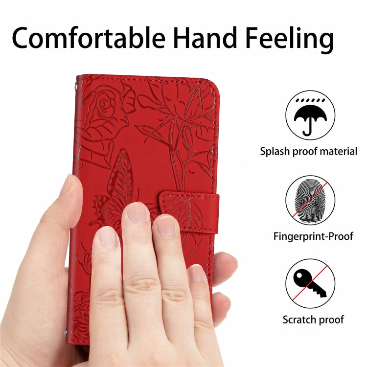For Samsung Galaxy S25+ 5G Skin Feel Butterfly Embossed Flip Leather Phone Case(Red) - Galaxy S25+ 5G Cases by buy2fix | Online Shopping UK | buy2fix