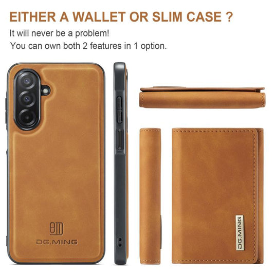 For Samsung Galaxy A26 5G DG.MING M1 Series 3-Fold Multi Card Wallet + Magnetic Phone Case(Brown) - Galaxy Phone Cases by DG.MING | Online Shopping UK | buy2fix
