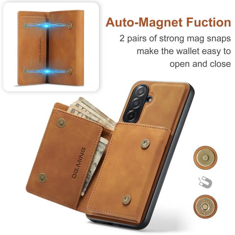 For Samsung Galaxy A26 5G DG.MING M1 Series 3-Fold Multi Card Wallet + Magnetic Phone Case(Brown) - Galaxy Phone Cases by DG.MING | Online Shopping UK | buy2fix
