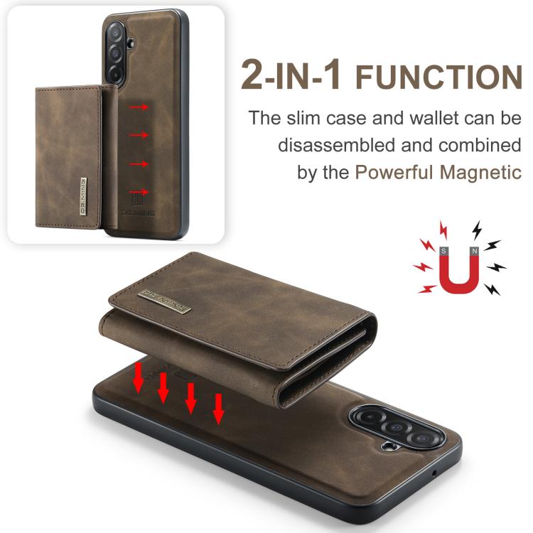 For Samsung Galaxy A26 5G DG.MING M1 Series 3-Fold Multi Card Wallet + Magnetic Phone Case(Coffee) - Galaxy Phone Cases by DG.MING | Online Shopping UK | buy2fix