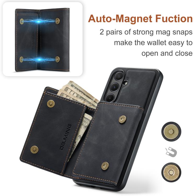 For Samsung Galaxy A56 5G DG.MING M1 Series 3-Fold Multi Card Wallet + Magnetic Phone Case(Black) - Galaxy Phone Cases by DG.MING | Online Shopping UK | buy2fix