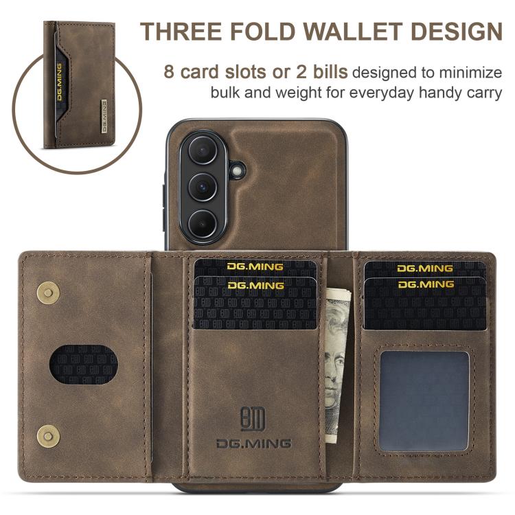 For Samsung Galaxy A56 5G DG.MING M2 Series 3-Fold Multi Card Bag + Magnetic Phone Case(Coffee) - Galaxy Phone Cases by DG.MING | Online Shopping UK | buy2fix