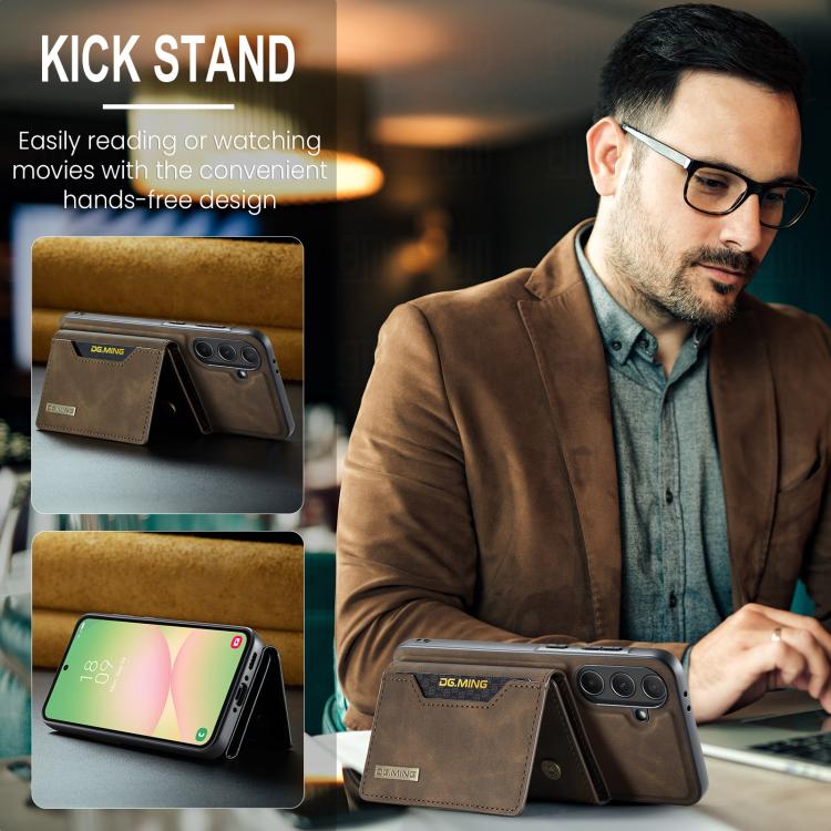 For Samsung Galaxy A56 5G DG.MING M2 Series 3-Fold Multi Card Bag + Magnetic Phone Case(Coffee) - Galaxy Phone Cases by DG.MING | Online Shopping UK | buy2fix