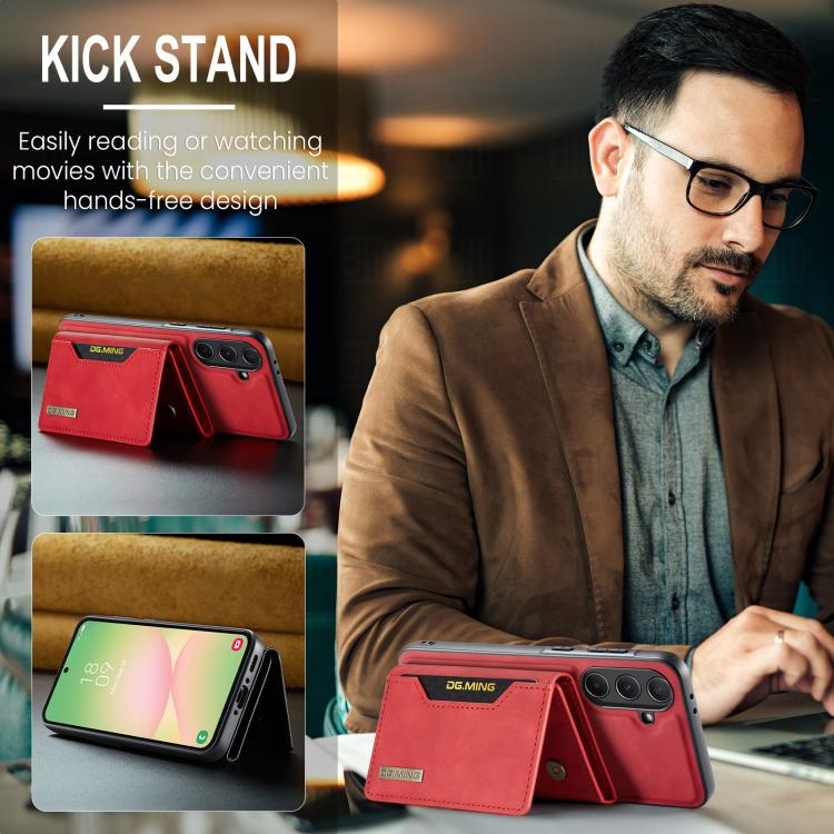 For Samsung Galaxy A56 5G DG.MING M2 Series 3-Fold Multi Card Bag + Magnetic Phone Case(Red) - Galaxy Phone Cases by DG.MING | Online Shopping UK | buy2fix