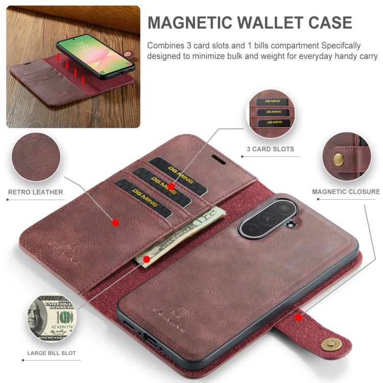 For Samsung Galaxy A56 5G DG.MING Crazy Horse Texture Detachable Magnetic Leather Case(Red) - Galaxy Phone Cases by DG.MING | Online Shopping UK | buy2fix
