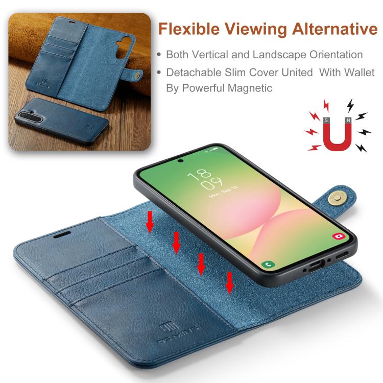 For Samsung Galaxy A56 5G DG.MING Crazy Horse Texture Detachable Magnetic Leather Case(Blue) - Galaxy Phone Cases by DG.MING | Online Shopping UK | buy2fix