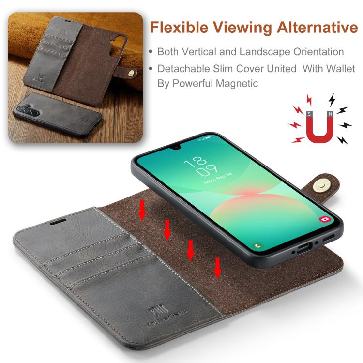 For Samsung Galaxy A26 5G DG.MING Crazy Horse Texture Detachable Magnetic Leather Case(Grey) - Galaxy Phone Cases by DG.MING | Online Shopping UK | buy2fix
