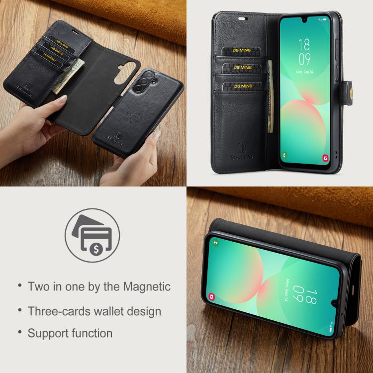 For Samsung Galaxy A26 5G DG.MING Crazy Horse Texture Detachable Magnetic Leather Case(Black) - Galaxy Phone Cases by DG.MING | Online Shopping UK | buy2fix