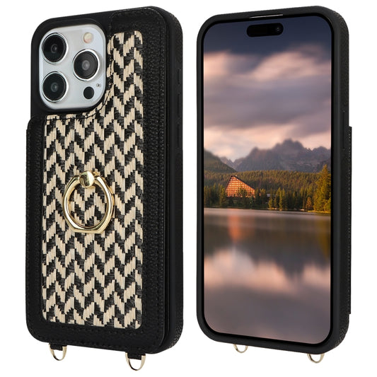 For iPhone 15 Pro Double Bckle Card Slot Full Coverage Phone Case with Cross-body Strap(Black) - iPhone 15 Pro Cases by buy2fix | Online Shopping UK | buy2fix