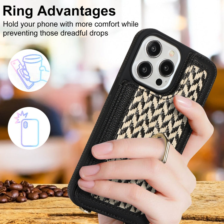 For iPhone 15 Pro Double Bckle Card Slot Full Coverage Phone Case with Cross-body Strap(Black) - iPhone 15 Pro Cases by buy2fix | Online Shopping UK | buy2fix