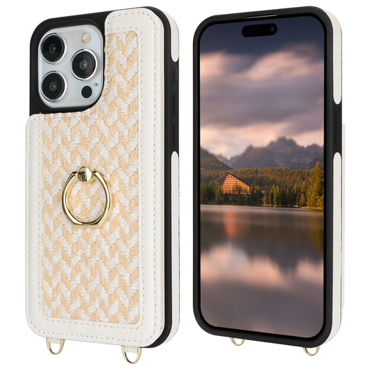 For iPhone 15 Pro Double Bckle Card Slot Full Coverage Phone Case with Cross-body Strap(White) - iPhone 15 Pro Cases by buy2fix | Online Shopping UK | buy2fix