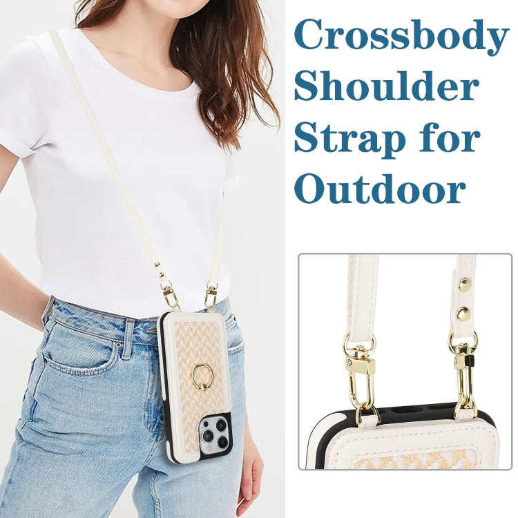 For iPhone 15 Pro Double Bckle Card Slot Full Coverage Phone Case with Cross-body Strap(White) - iPhone 15 Pro Cases by buy2fix | Online Shopping UK | buy2fix