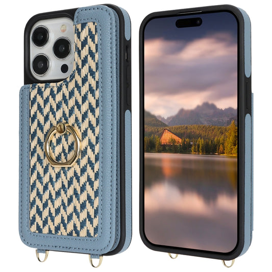 For iPhone 14 Pro Max Double Bckle Card Slot Full Coverage Phone Case with Cross-body Strap(Blue) - iPhone 14 Pro Max Cases by buy2fix | Online Shopping UK | buy2fix