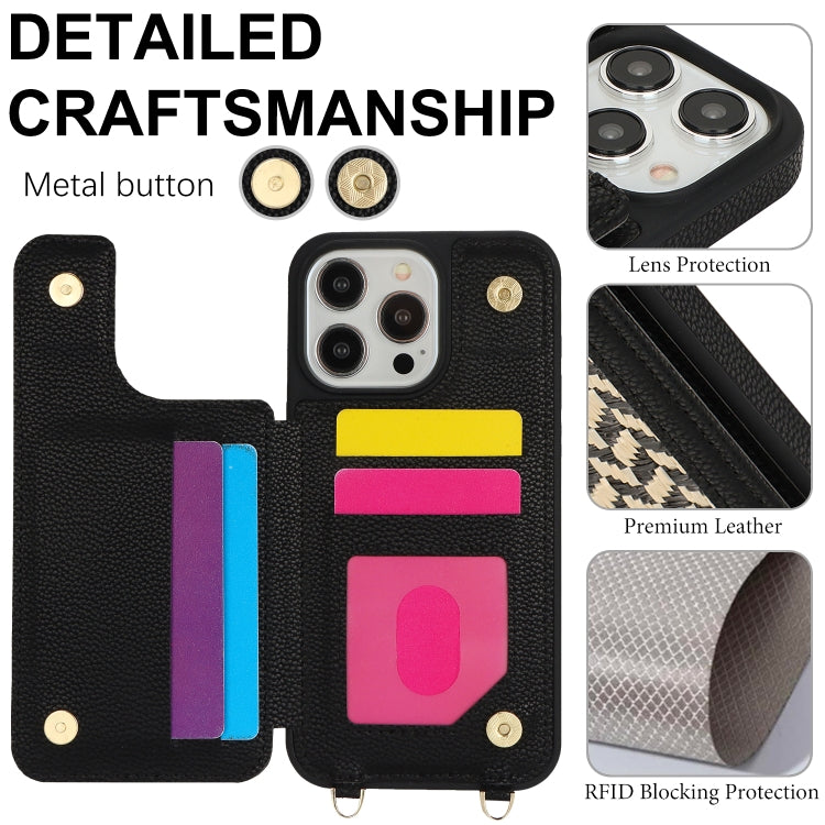 For iPhone 13 Pro Max Double Bckle Card Slot Full Coverage Phone Case with Cross-body Strap(Black) - iPhone 13 Pro Max Cases by buy2fix | Online Shopping UK | buy2fix