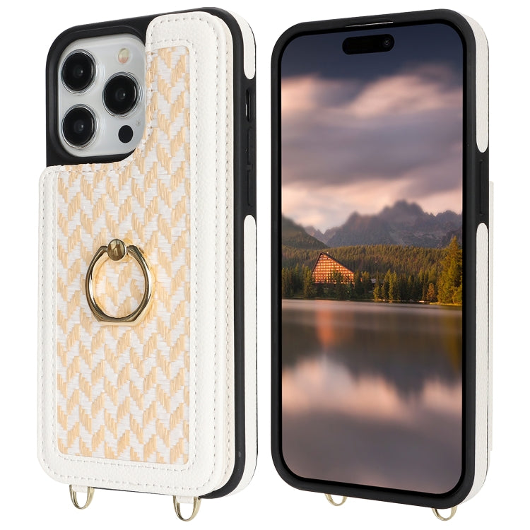 For iPhone 13 Pro Double Bckle Card Slot Full Coverage Phone Case with Cross-body Strap(White) - iPhone 13 Pro Cases by buy2fix | Online Shopping UK | buy2fix