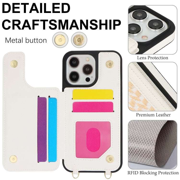 For iPhone 13 Pro Double Bckle Card Slot Full Coverage Phone Case with Cross-body Strap(White) - iPhone 13 Pro Cases by buy2fix | Online Shopping UK | buy2fix