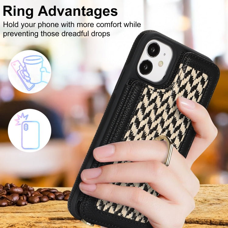 For iPhone 12 Double Bckle Card Slot Full Coverage Phone Case with Cross-body Strap(Black) - iPhone 12 / 12 Pro Cases by buy2fix | Online Shopping UK | buy2fix